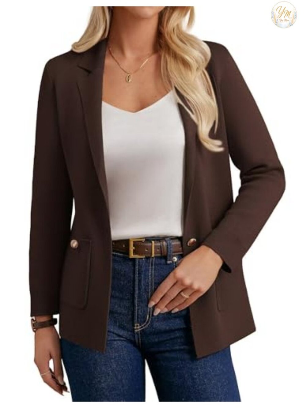 Knit Sweater Blazer Open Front Notch Lapel Long Sleeve Work Cardigan with